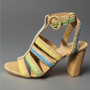 Antonio Melani Gwindolin Raffia T Strap Dress Block Heeled Sandals   7.5 M B384